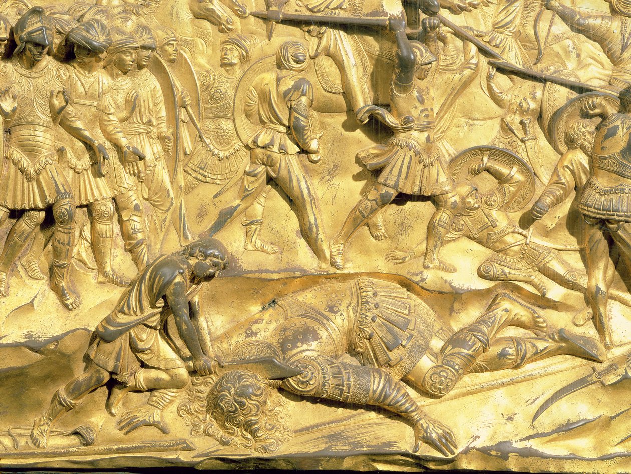 David et Goliath, détail du panneau original des portes Est du baptistère, 1425-52 (post restauration) - Lorenzo Ghiberti