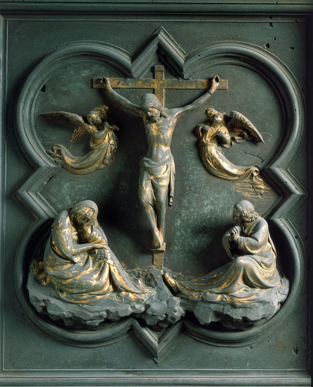 Porte Nord (appelée Porte de la Croix, au Nord), détail extérieur : « la crucifixion » Sculpture en bronze réalisée par Lorenzo Ghiberti (1378-1455) - Lorenzo Ghiberti
