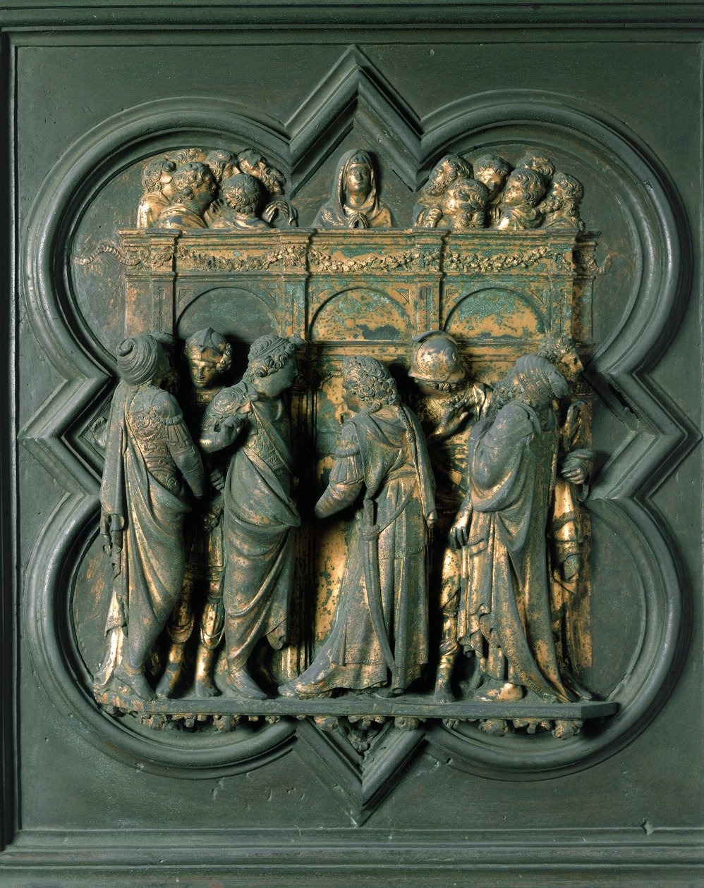 Porte Nord (appelée Porte de la Croix, au Nord), détail extérieur : « Pentecôte » Sculpture en bronze réalisée par Lorenzo Ghiberti (1378-1455) - Lorenzo Ghiberti