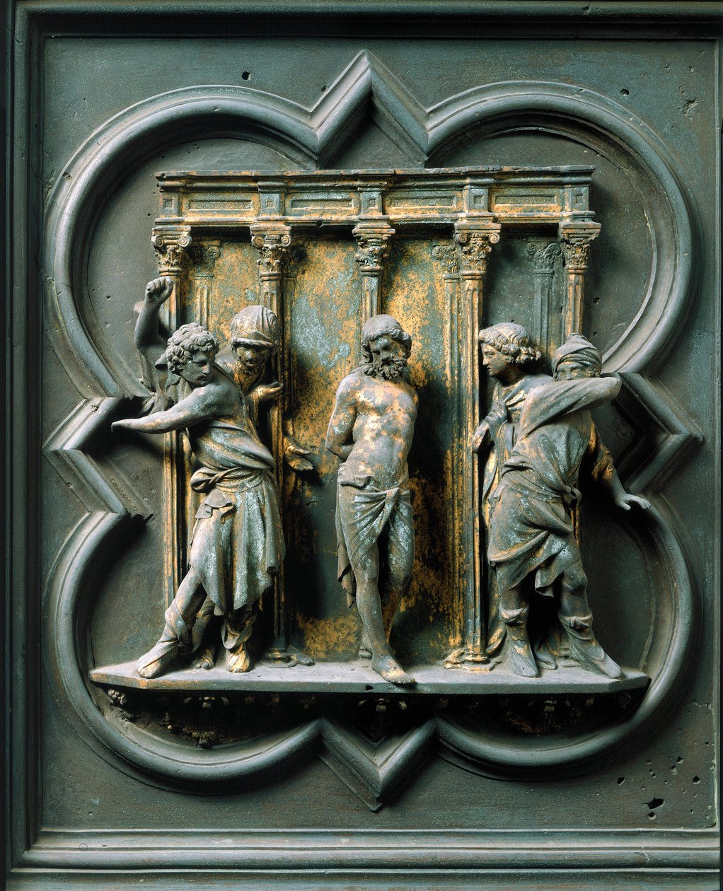 Porte Nord (appelée Porte de la Croix, au Nord), détail extérieur : « la flagellation » Sculpture en bronze réalisée par Lorenzo Ghiberti (1378-1455) - Lorenzo Ghiberti