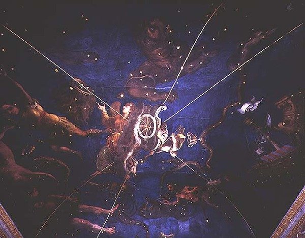 La déesse Diane dans son char entourée de représentations des signes du zodiaque de la Sala dello Zodiaco - Lorenzo the Younger Costa