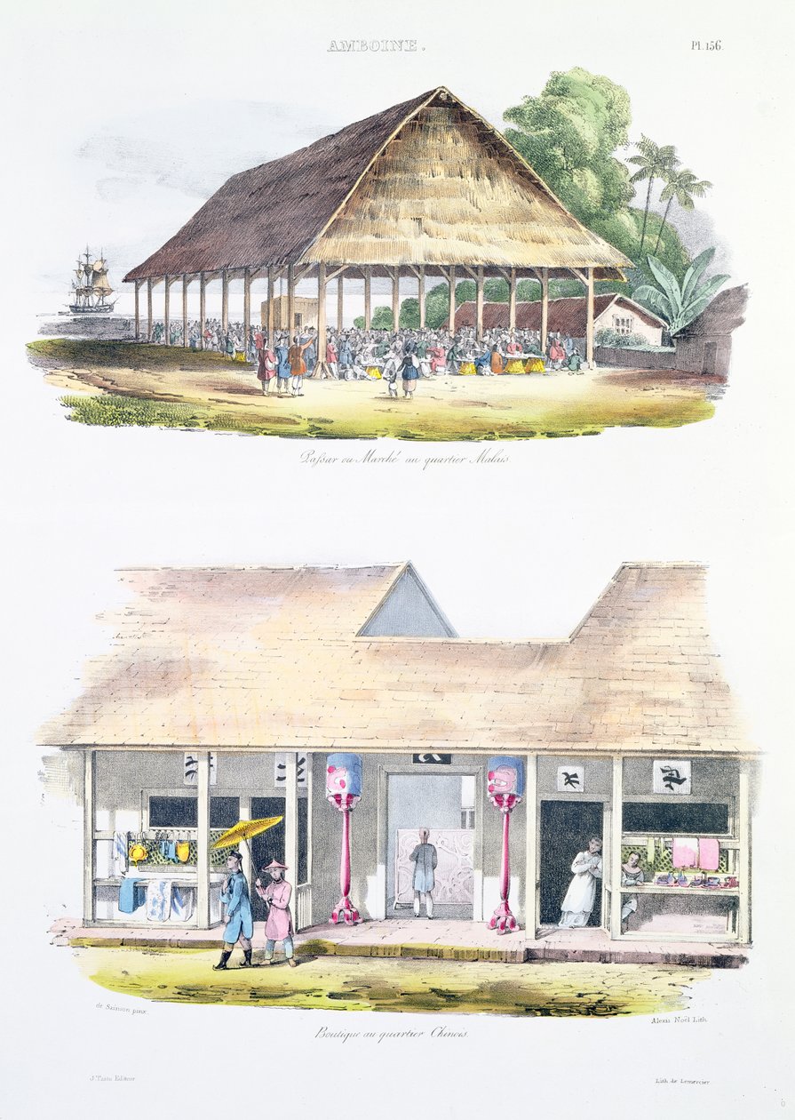 Bazar ou marché dans le quartier malaisien, et boutiques dans le quartier chinois, de 