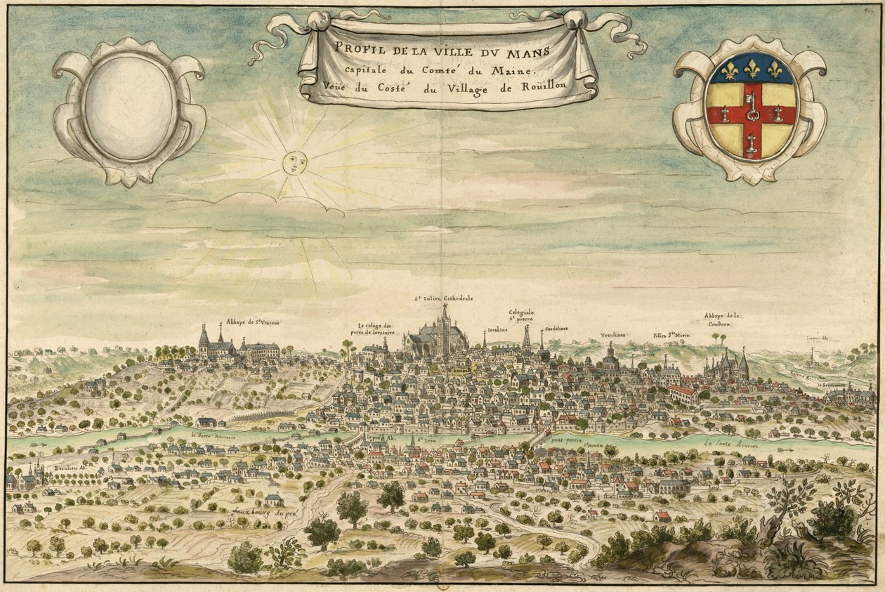 Profil de la ville du Mans, capitale du Comté du Maine. Vue du côté du village de Rouillon - Louis Boudan