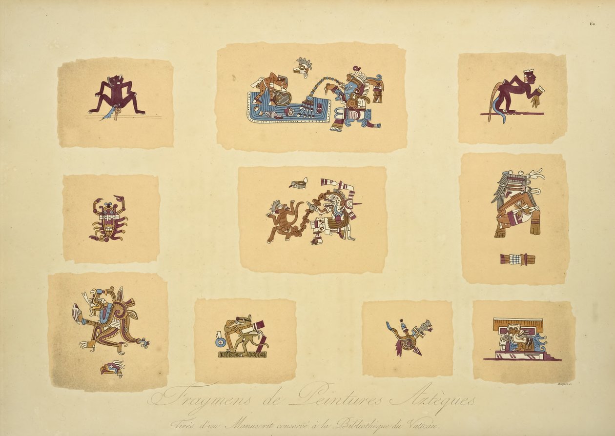 Fragments de peintures aztèques, du manuscrit conservé à la Bibliothèque Vaticane, illustration de Vues des Cordillères et Monumens des Peuples Indigènes de l