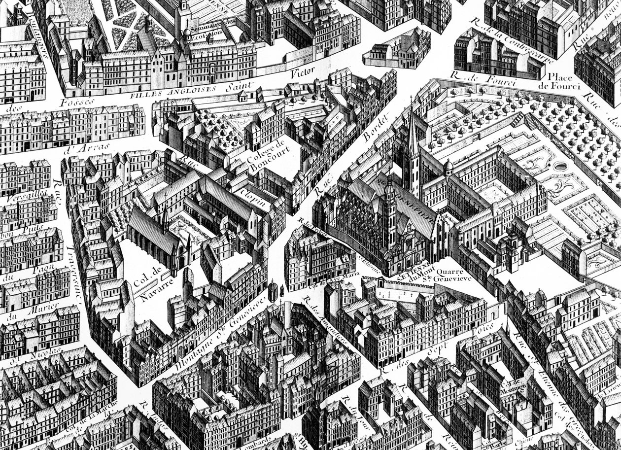 Le quartier Sainte-Geneviève, Paris, détail du Plan de Paris, connu sous le nom de Plan de Turgot, gravé par Claude Lucas, 1734-39 (détail) - Louis Bretez