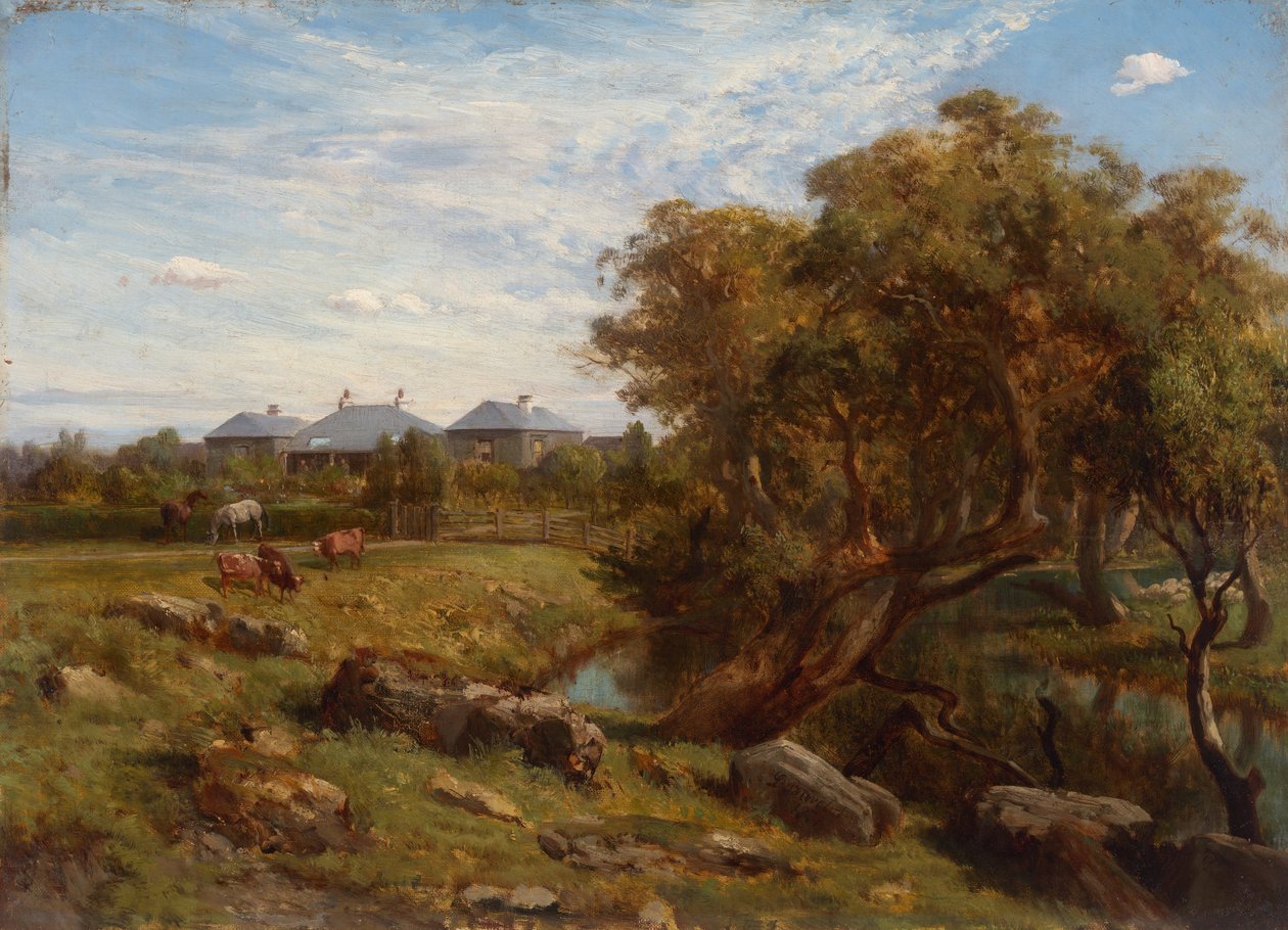 Maison Terrinallum et Emu Creek depuis la porte du jardin inférieur - Louis Buvelot