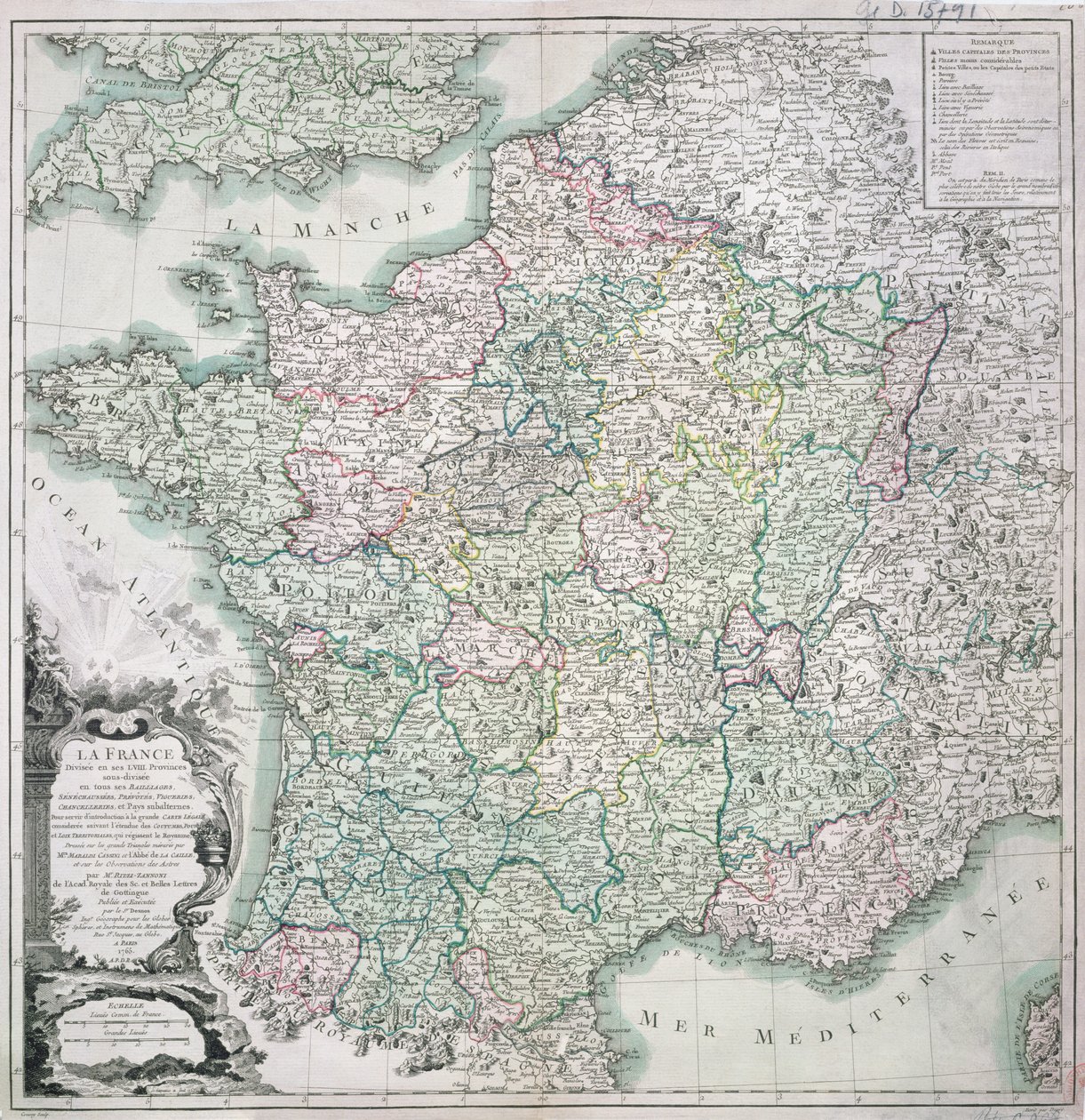 Carte de France divisée en 58 provinces, 1765 - Louis Charles Desnos