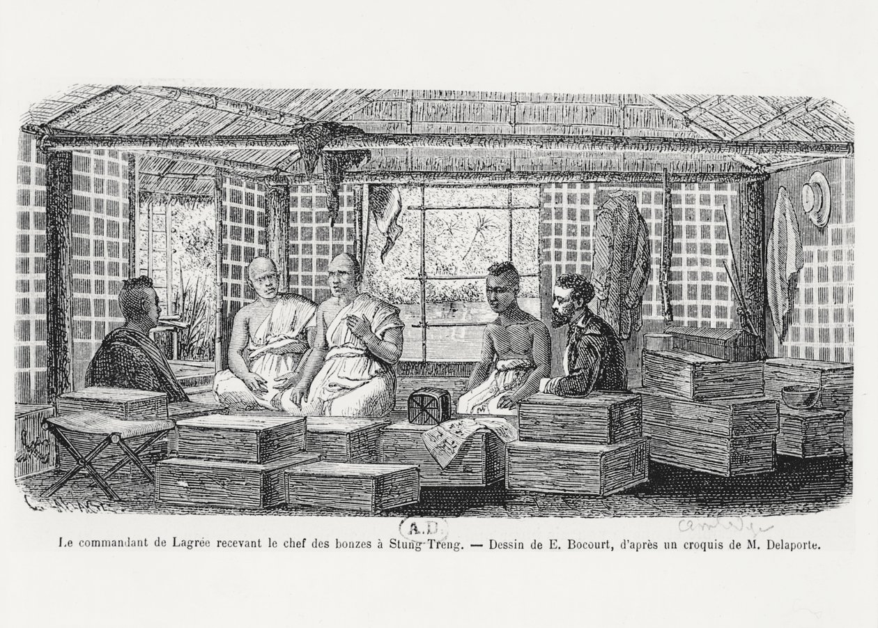 Le commandant Lagree recevant le chef des moines à Stung Treng, Cambodge, 1868 - Louis Delaporte