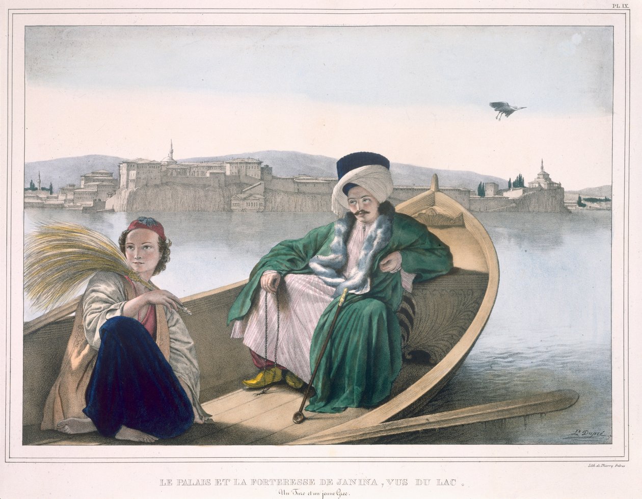 Le palais et la forteresse de Janina, vus du lac, gravés par les frères Thierry - Louis Dupré