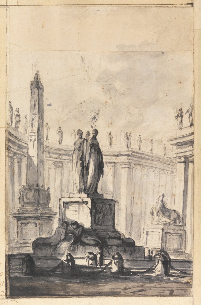 Fantaisie architecturale avec fontaine et obélisque - Louis Joseph Le Lorrain