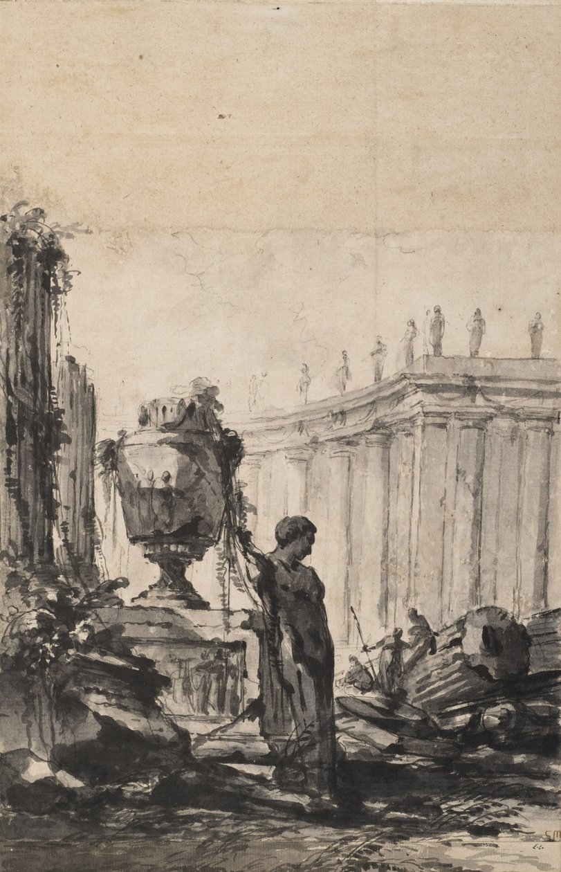 Fantaisie architecturale avec vase, hermès et colonnade - Louis Joseph Le Lorrain