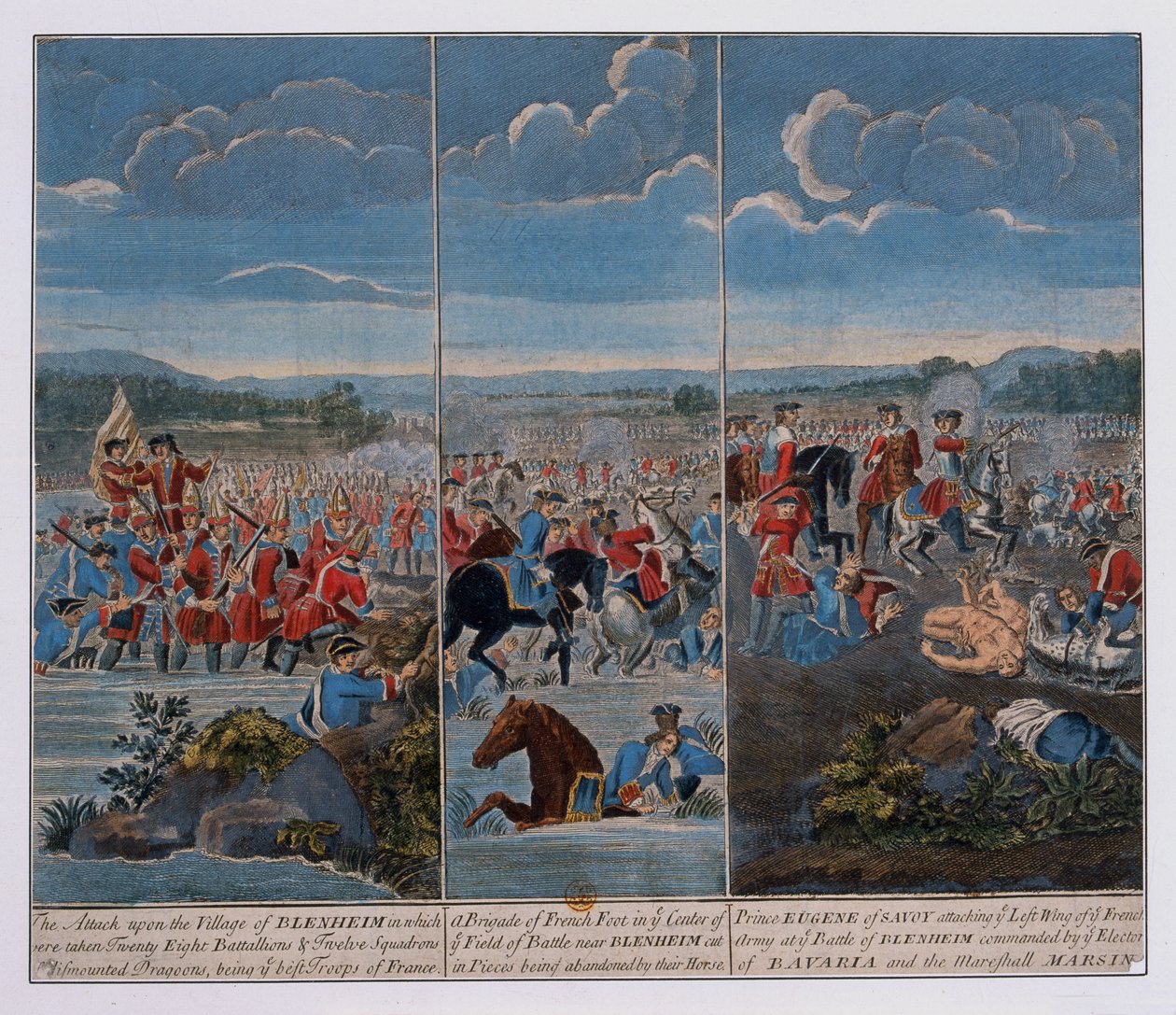 Trois panneaux représentant la bataille de Blenheim, vers 1765 - Louis Laguerre