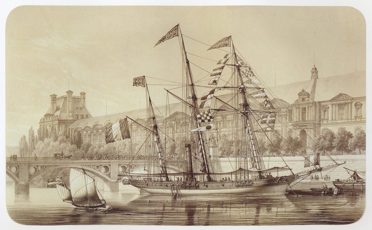 Le Sole, premier navire à hélice longue portée, ancré devant les Tuileries à Paris - Louis Le Breton