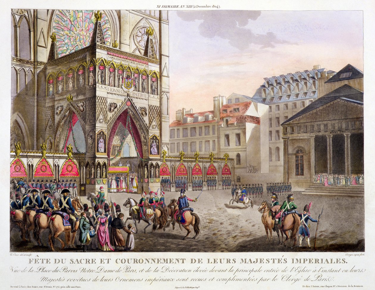 Fête sacrée et couronnement de leurs Majestés Impériales, Vue de la Place du Parvis Notre Dame, gravée par Dorgez (fl.1780-1814), publiée en 1806 - Louis Le Coeur