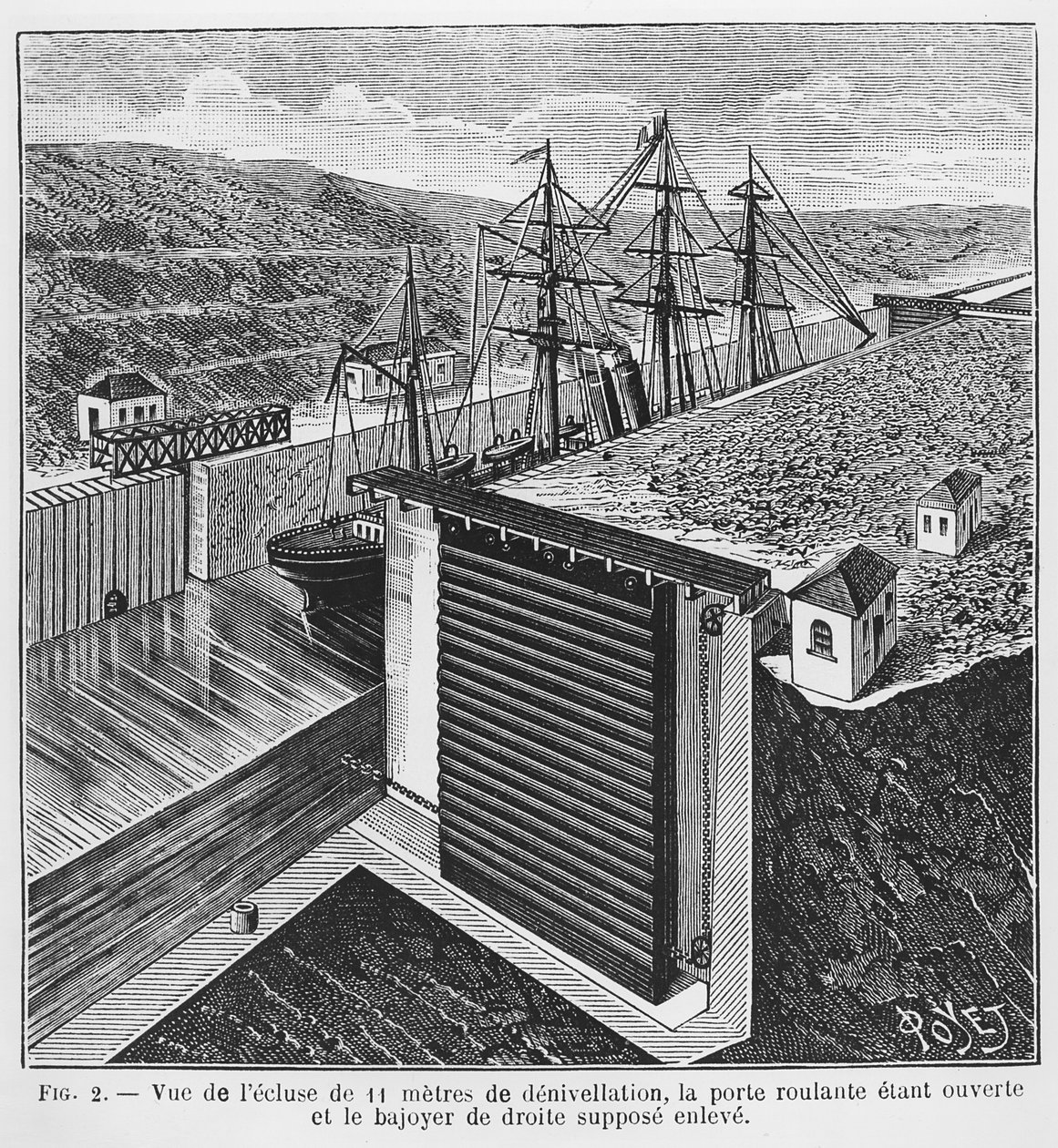 Dessins de Gustave Eiffel (1832-1923) pour les écluses du canal de Panama, illustration du magazine 