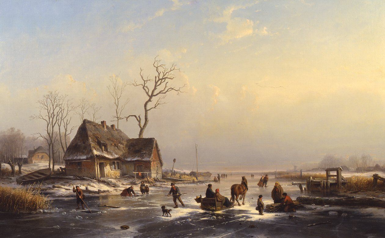 Personnages sur une rivière gelée - Louis Smets