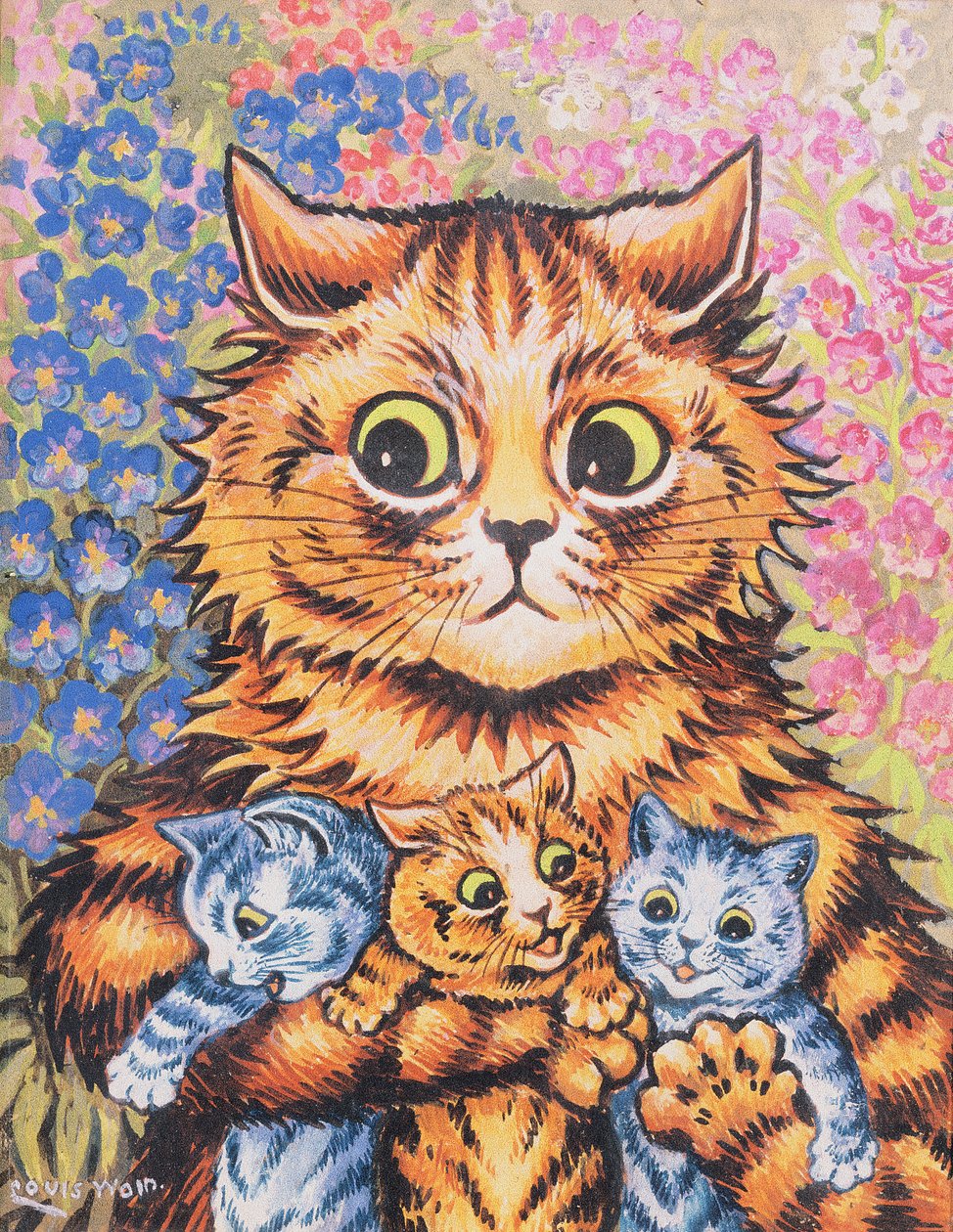 Un chat avec ses chatons - Louis Wain