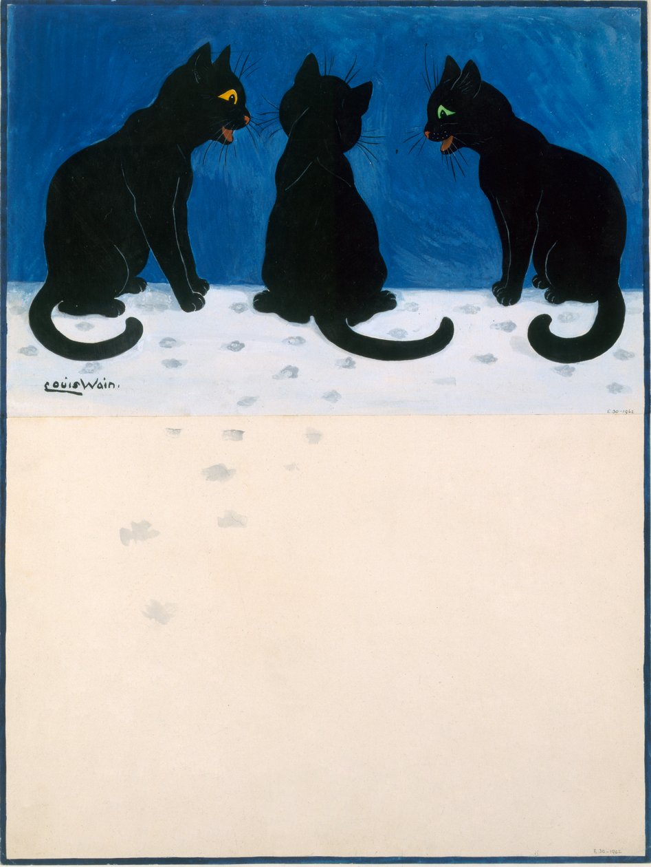 Chats noirs dans la neige - Louis Wain