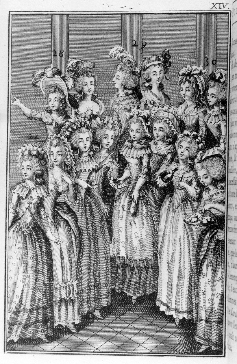 Illustration par Louis Binet (1744-1800) pour le livre de Nicolas Edme Restif de La Bretonne « Les Parisiennes », ou XL Caractères Généraux Pris dans les Mœurs Modernes, propres à servir à l