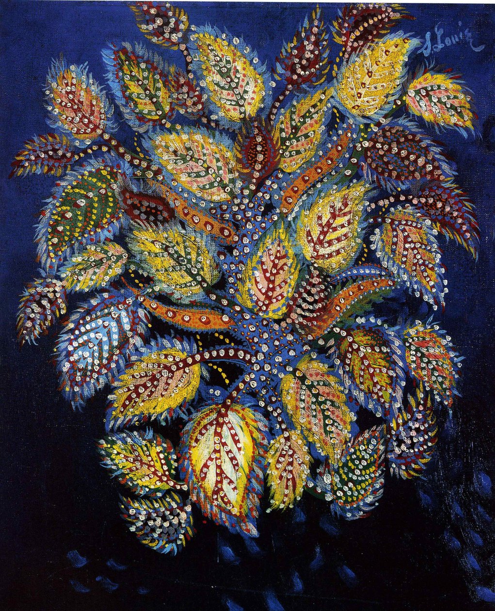 Fleurs Mottlées sur un Fond Bleu, 1929 - Louis