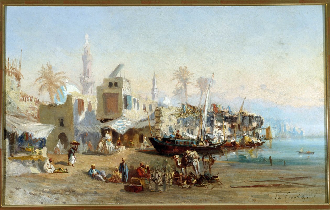 Pêcheurs et mosquées du port de Boulack en Égypte - Louis Amable Crapelet