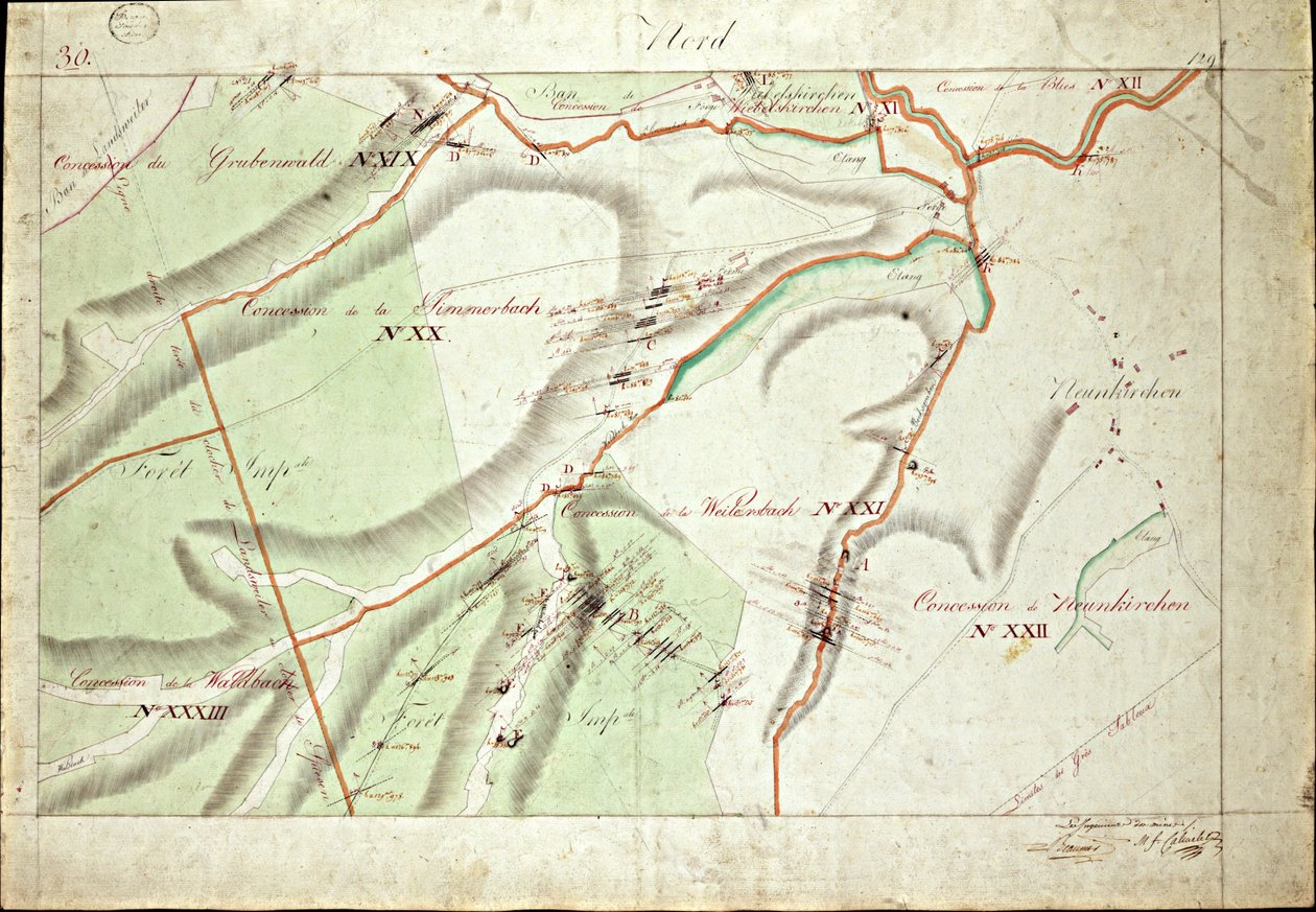 Atlas des concessions du terrain houiller de la Sarre par Mrs Beaunier & Calmelet, ingénieurs du corps des mines. - Louis Antoine Beaunier