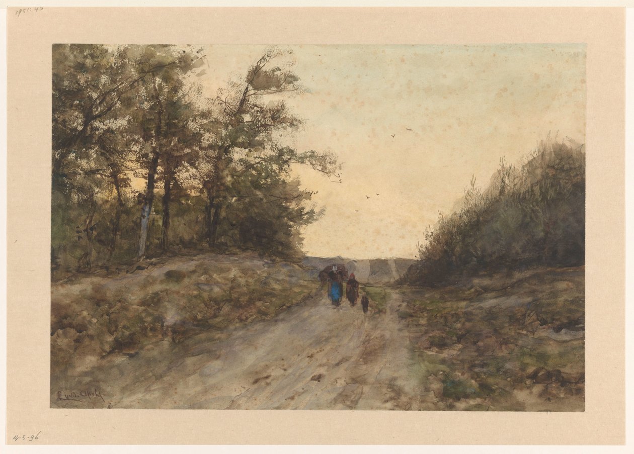 Paysage avec des figures sur un chemin de campagne - Louis Apol