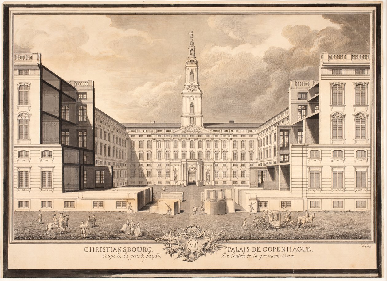 Christiansbourg Palais de Copenhague. Coupe de la grande façade de l