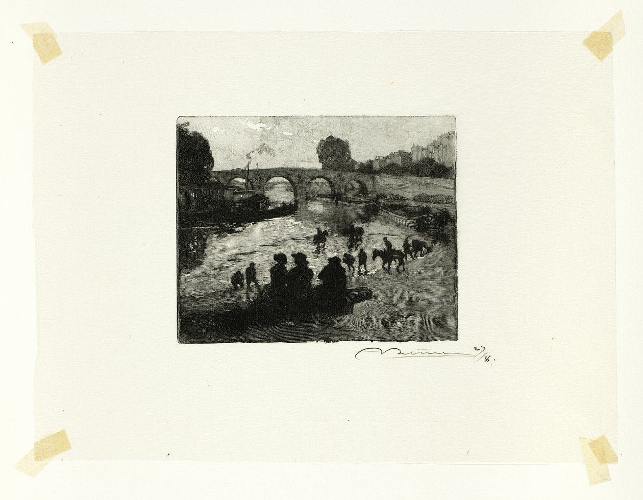 The Horse Pond at the Pont Marie, plate ten from Le Long de la Seine et des Boulevards - Louis Auguste Lepère
