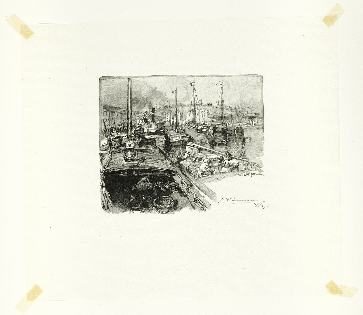 Villette Dock, plate five from Le Long de la Seine et des Boulevards - Louis Auguste Lepère