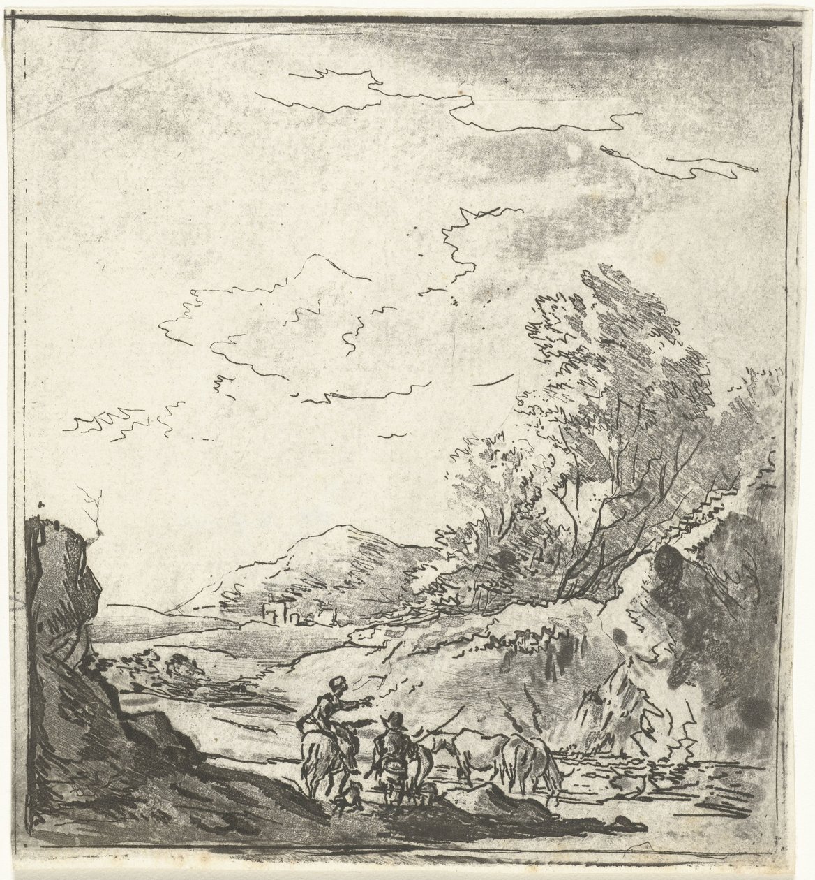 Paysage avec cavalier et berger - Louis Bernard Coclers