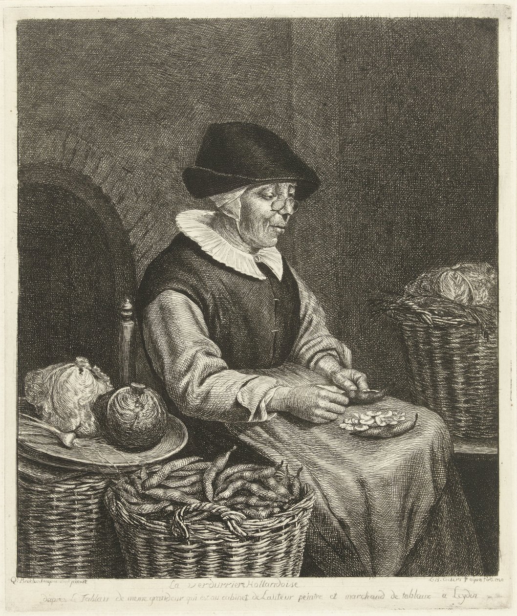 Vieille femme écosse des haricots - Louis Bernard Coclers