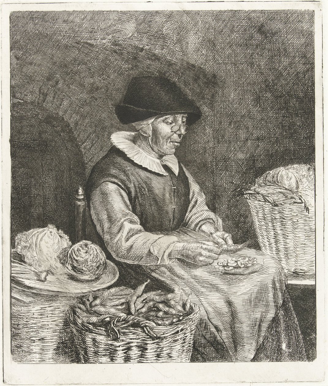 Vieille femme écosse des haricots - Louis Bernard Coclers