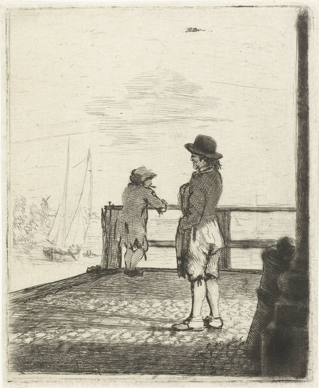 Deux marins attendant dans le port - Louis Bernard Coclers