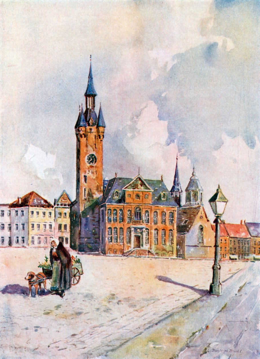 Lierre. Hotel De Ville (colour litho) - Louis Burleigh-Bruhl
