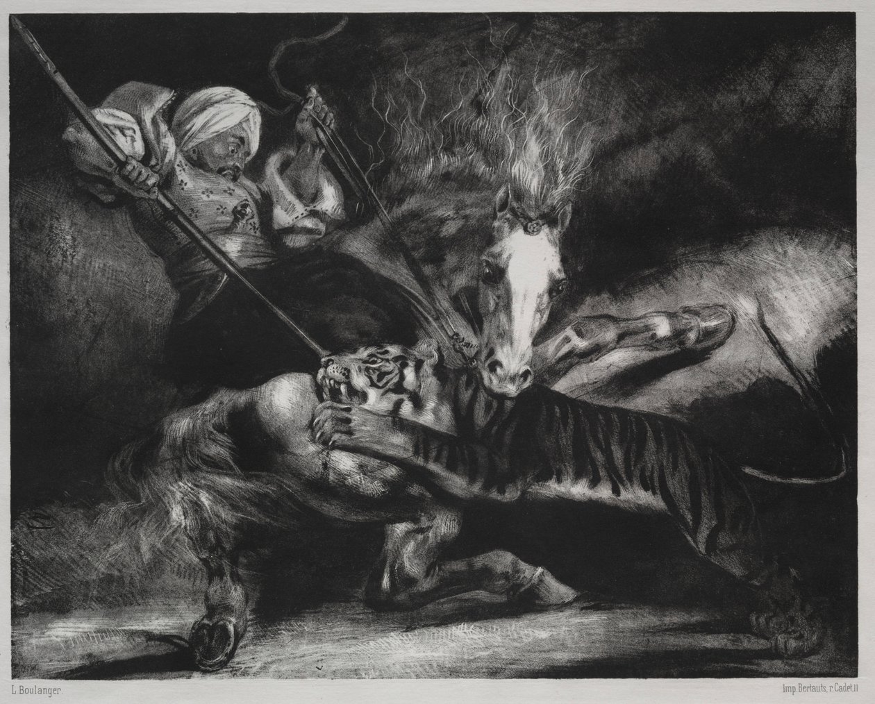 Une attaque par un tigre - Louis Candide Boulanger