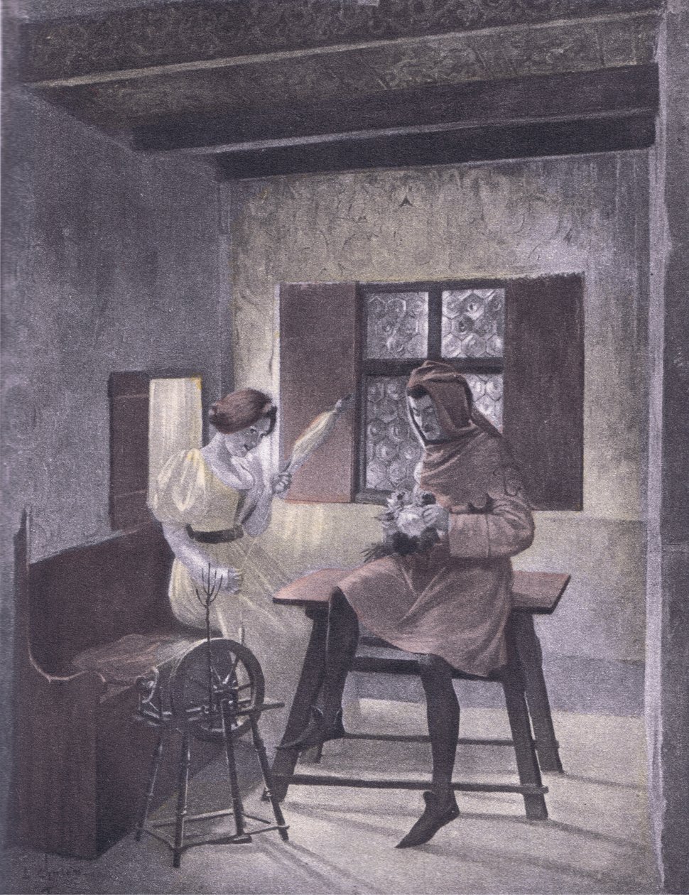 Simona filant, illustration du Décaméron de Boccace publiée par Navarre Society dans les années 1930 - Louis Chalon