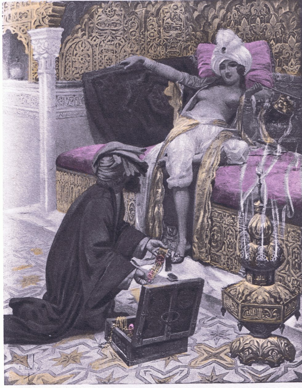 La fille du roi de Tunis, illustration du Décaméron de Boccace publiée par Navarre Society dans les années 1930 - Louis Chalon