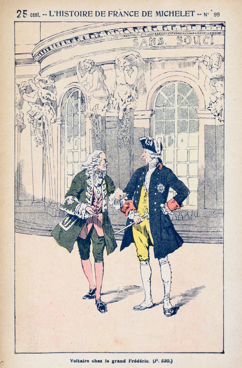 François Voltaire (1694-1778) avec le Roi Frédéric II de Prusse (1712-86) à Sanssouci près de Potsdam, de 