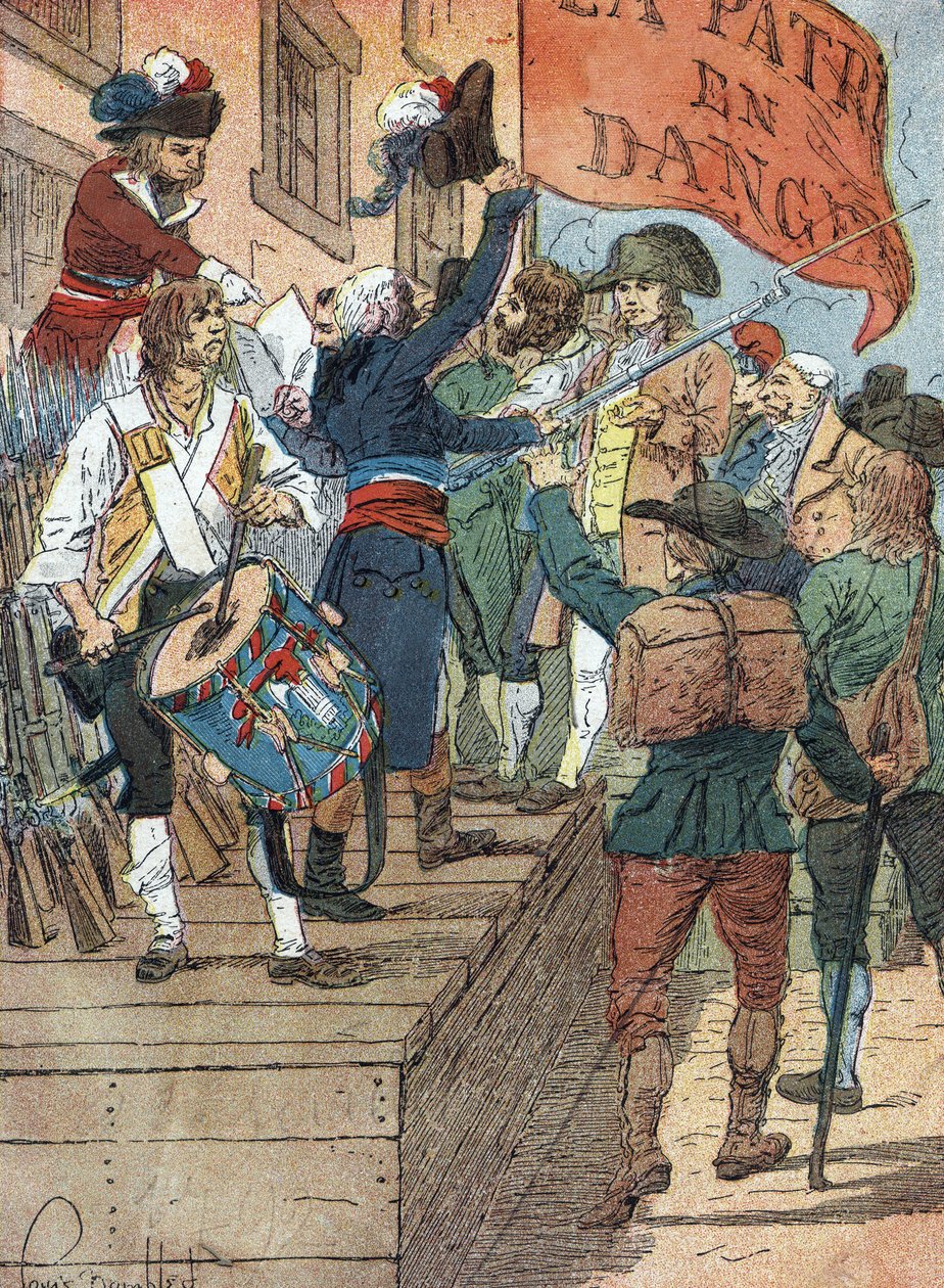 Guerres de la Révolution française : enrôlements volontaires après les défaites de la France dans la guerre entre la France révolutionnaire et les monarchies contre-révolutionnaires, l