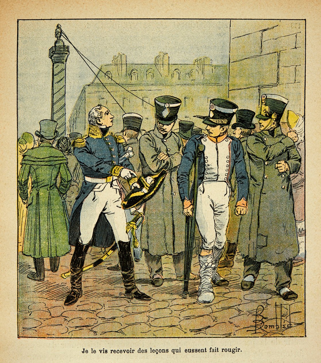Illustration par Louis Bombled (1862-1927) du livre « Le Mémorial de Sainte-Hélène » du comte Emmanuel de Las Cases (1766-1842) : Un ancien officier de Napoléon, sous la restauration, appelle les anciens conscrits à rejeter le régime impérial - Louis Charles Bombled