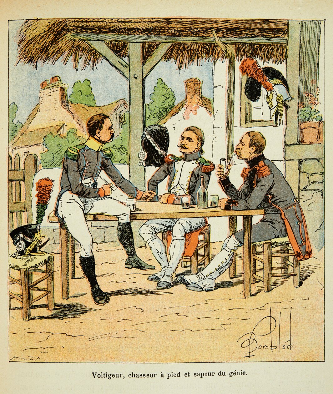 Illustration par Louis Bombled (1862-1927) du livre « Le Mémorial de Sainte-Hélène » du comte Emmanuel de Las Cases (1766-1842) : Armée française : Voltigeur ; chasseur et sapeur du génie - Louis Charles Bombled