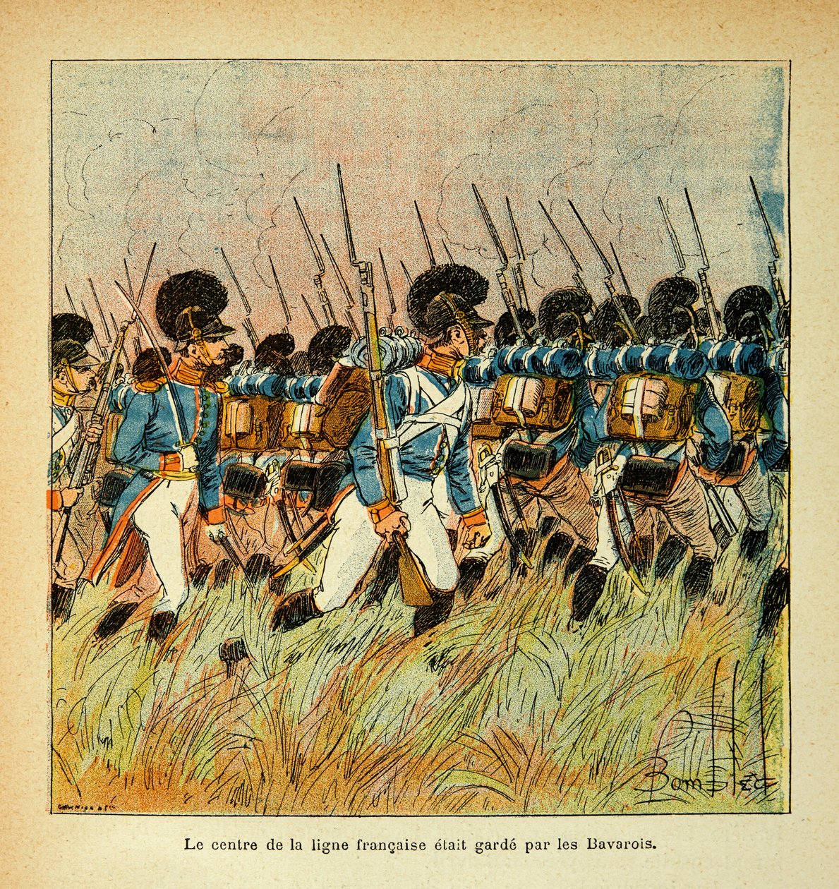 Illustration de Louis Bombled (1862-1927) du livre « Le Mémorial de Sainte-Hélène » du comte Emmanuel de Las Cases (1766-1842) : Armée bavaroise intégrée à l