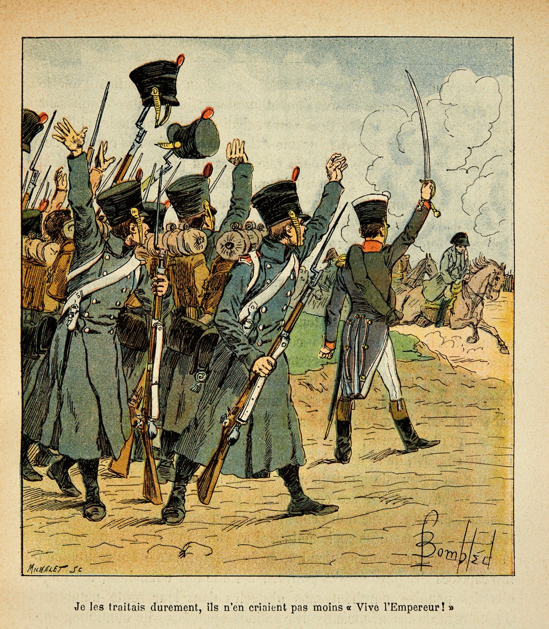 Illustration de Louis Bombled (1862-1927) du livre « Le Mémorial de Sainte-Hélène » du comte Emmanuel de Las Cases (1766-1842) : Les troupes acclament l