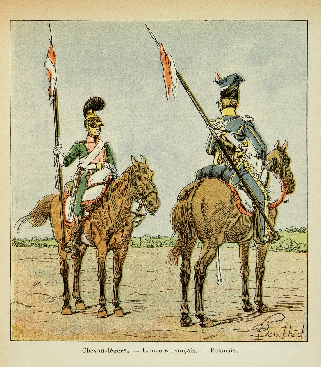 Illustration de Louis Bombled (1862-1927) du livre « Le Mémorial de Sainte-Hélène » du comte Emmanuel de Las Cases (1766-1842) : Chevaux légers de la Garde : Lancier français et polonais - Louis Charles Bombled