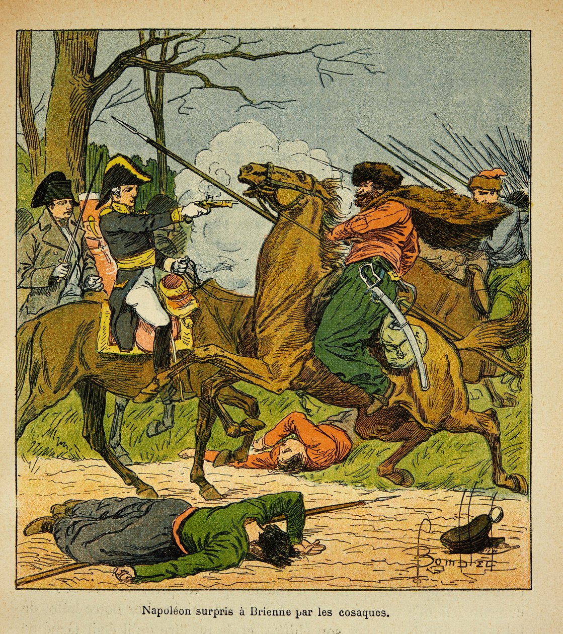 Illustration de Louis Bombled (1862-1927) du livre « Le Mémorial de Sainte-Hélène » par le comte Emmanuel de Las Cases (1766-1842) : Napoléon surpris à Brienne par les cosaques - Louis Charles Bombled