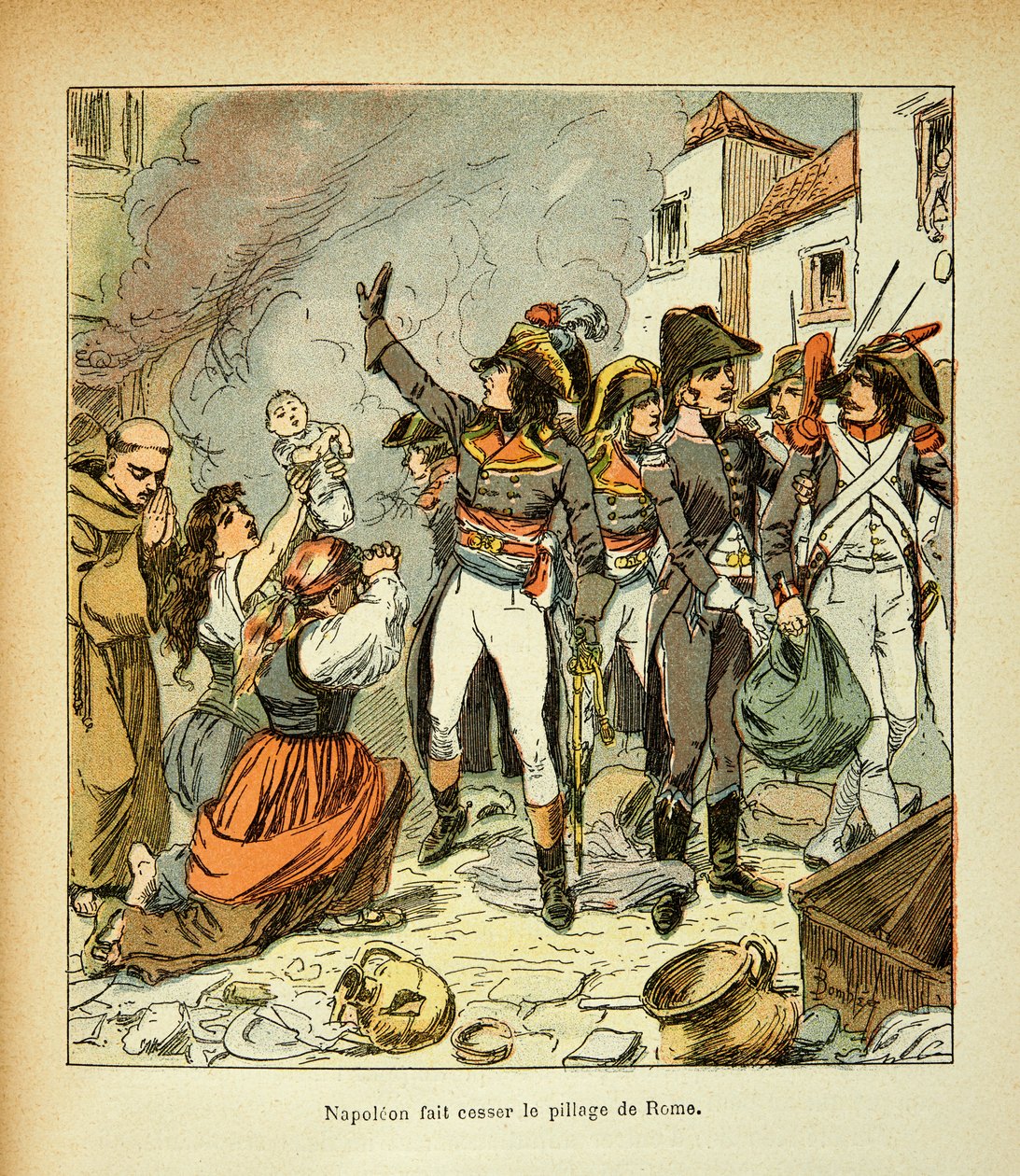 Illustration par Louis Bombled (1862-1927) tirée du livre « Le Mémorial de Sainte-Hélène » par le comte Emmanuel de Las Cases (1766-1842) : Bonaparte cesse le pillage de Rome, Collection privée - Louis Charles Bombled