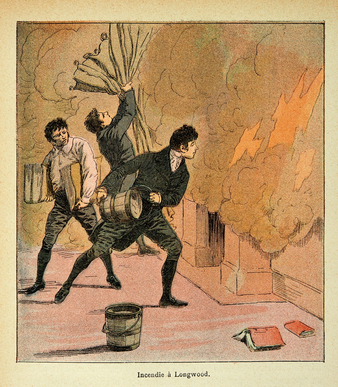 Illustration par Louis Bombled (1862-1927) du livre « Le Mémorial de Sainte-Hélène » du comte Emmanuel de Las Cases (1766-1842) : Incendie à Longwood - Louis Charles Bombled