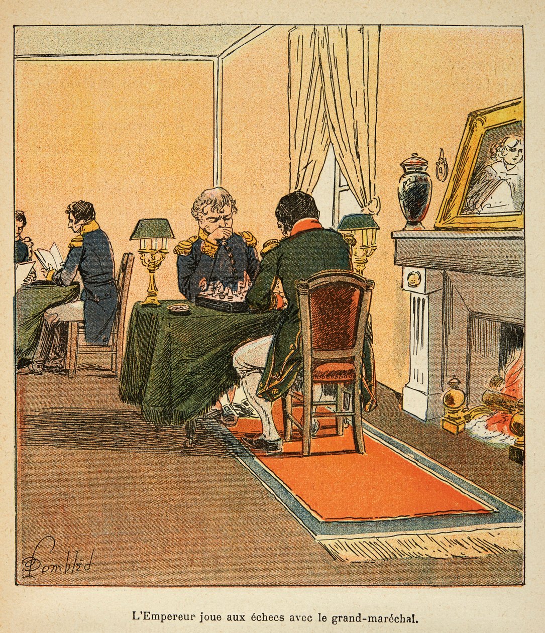 Illustration de Louis Bombled (1862-1927) du livre « Le Mémorial de Sainte-Hélène » par le comte Emmanuel de Las Cases (1766-1842) : Napoléon et le Grand Maréchal Henri Gatien Bertrand (1773-1844) jouant aux échecs en août 1816 à Sainte-Hélène, Collection  - Louis Charles Bombled