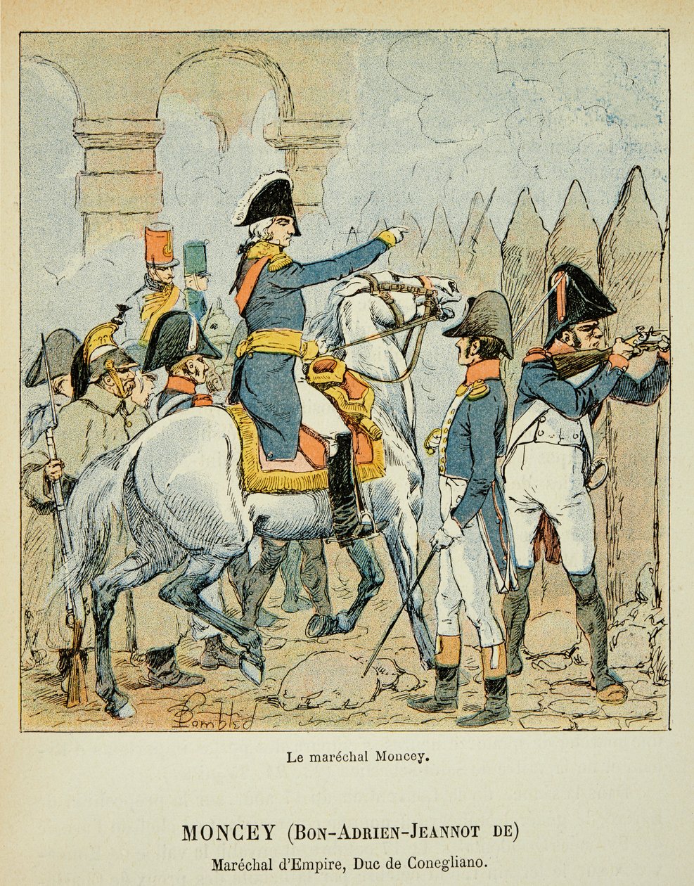 Illustration de Louis Bombled (1862-1927) du livre « Le Mémorial de Sainte-Hélène » du comte Emmanuel de Las Cases (1766-1842) : Le maréchal Bon Adrien Jeannot de Moncey (1754-1842), duc de Conegliano - Louis Charles Bombled